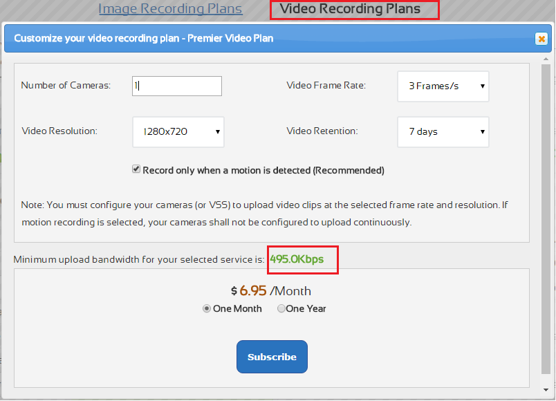 Estimate video stream bit rate with CameraFTP bandwidth calculator