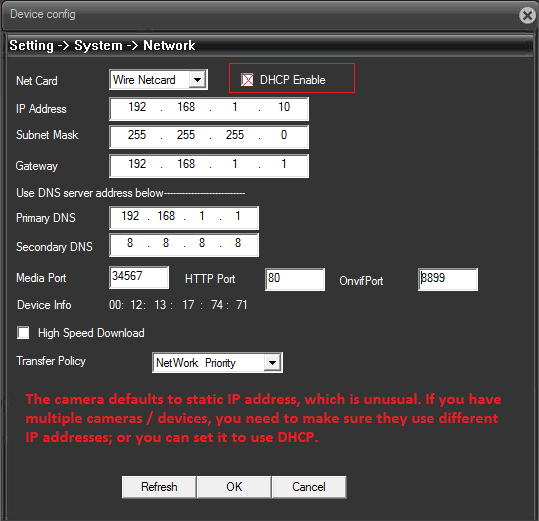 Configure Ctronics network cameras to 