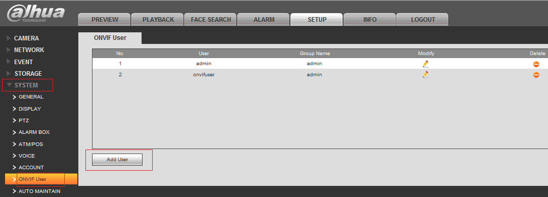 Configure Dahua DVR to add an ONVIF user