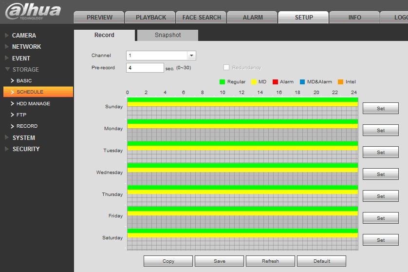 Configure recording schedules of Dahua DVR