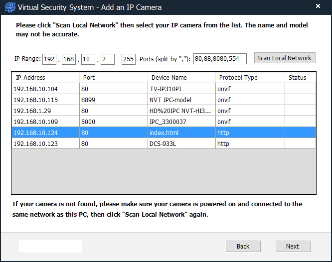 find ip camera in network