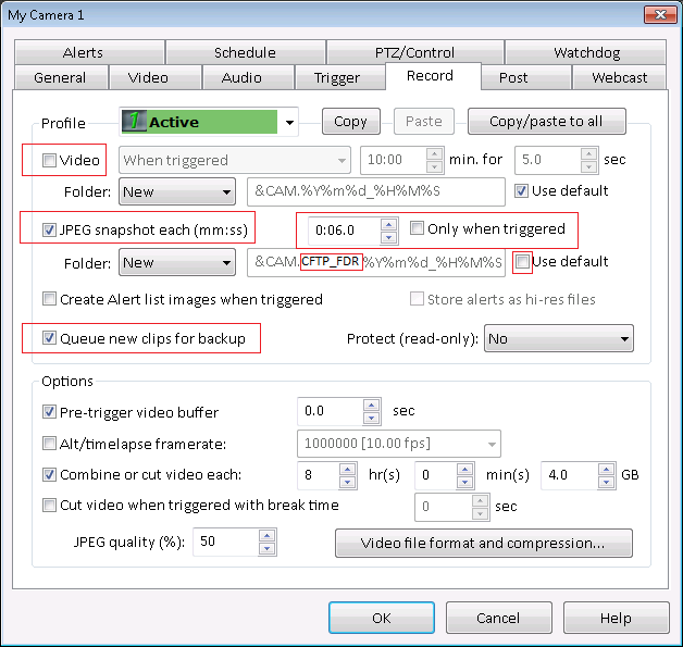 Configure Blue Iris to record images to FTP